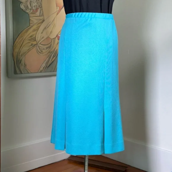 Vintage D’Allaird’s Made in Canada Turquoise Blue 100% Polyester A line Skirt - Picture 1 of 6